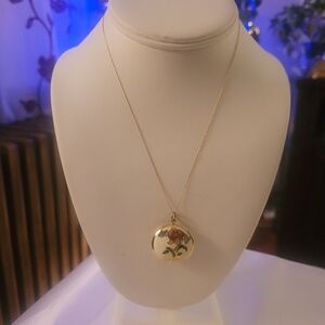 14K Gold necklace with Double Sided Cloisonne Pendant
